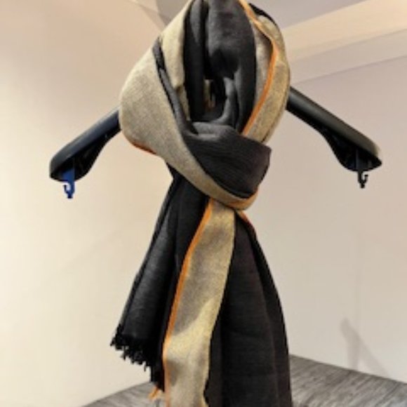 India Hicks Queen's Highway Scarf/Wrap - Graphite/Gold/Orange - Picture 6 of 6